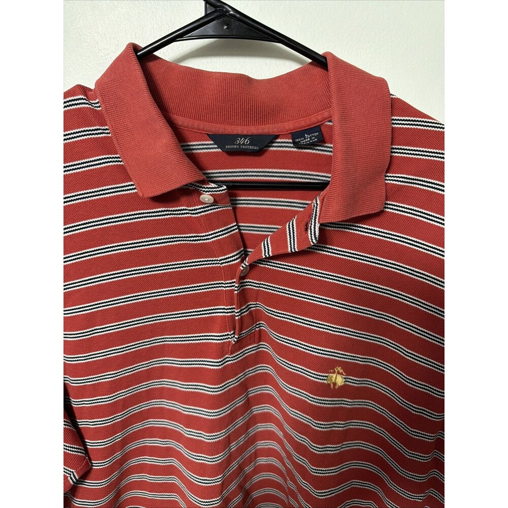 Brooks Brothers Polo Shirt Mens L Red Striped 346 Short Sleeve Pique Cotton